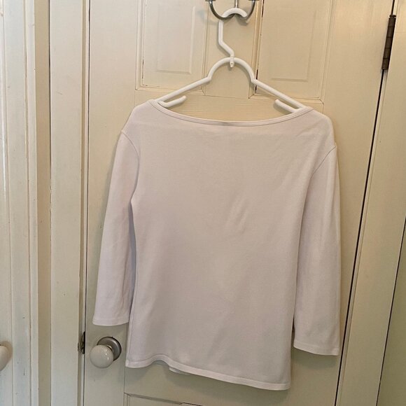 White 3/4 Sleeve Cotton Blend Top (L) - Picture 3 of 11
